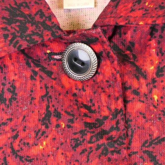 Christopher & Banks Women's SZ M Red and Black Floral Stretch 3/4 Sleeve Jacket - Picture 3 of 4